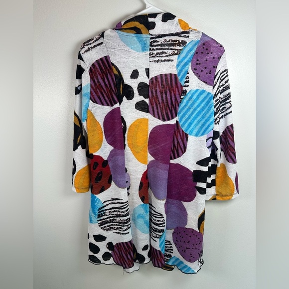 Ali Miles Open Front Cardigan Jacket Abstract Artsy Boho Colorful Print Sz small - Picture 4 of 5